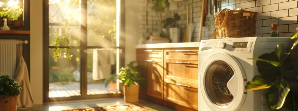 a clean, gleaming dryer in a well-organized laundry room, illuminated by soft, natural light streaming through a nearby window, symbolizing efficiency and the importance of regular maintenance.