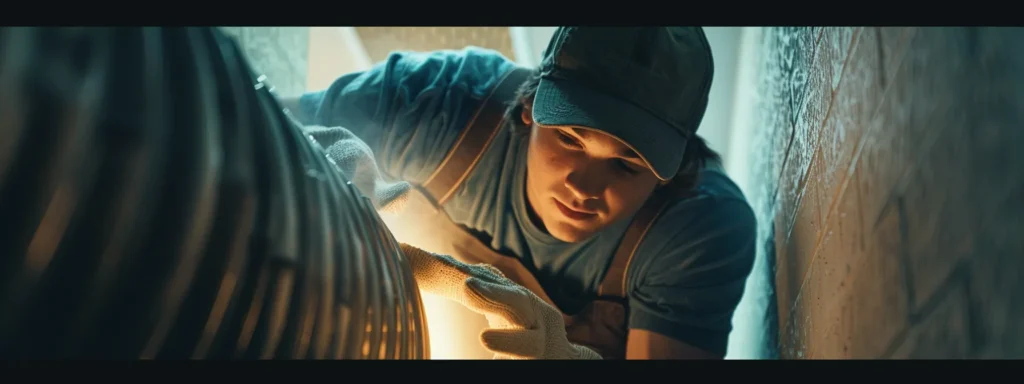 a close-up of a skilled technician expertly cleaning a dryer vent in a cozy pensacola home, emphasizing local expertise and dedication to improving indoor air quality.