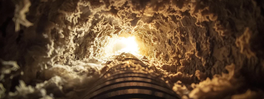 a dramatic close-up of a dryer vent, clogged with thick, dangerous lint, set against a dimly lit background, emphasizing the fire hazard and risk of property damage.